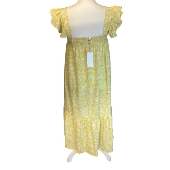 By The River Yellow Floral Tiered Midi Dress Size Small - Picture 2 of 9